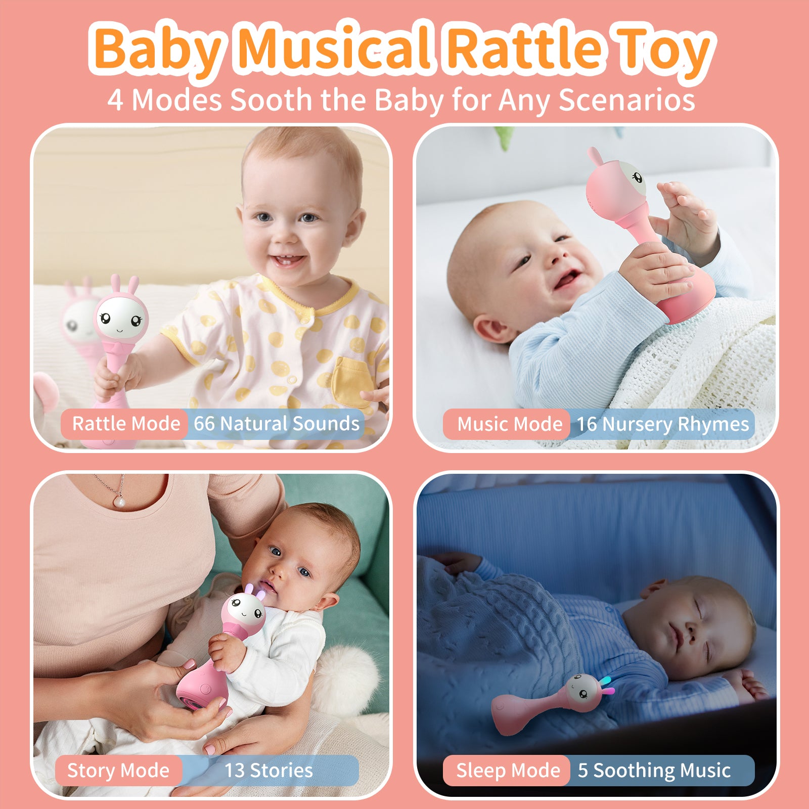 alilo Yoyo Talking Bunny Baby Singing Musical Rattle, Mimicking Toys Repeats What You Say, Preloaded 90+ Audio Content, ABC/Number/Notes Learning Toys for Toddlers Infant Newborn Boy Girl Gifts