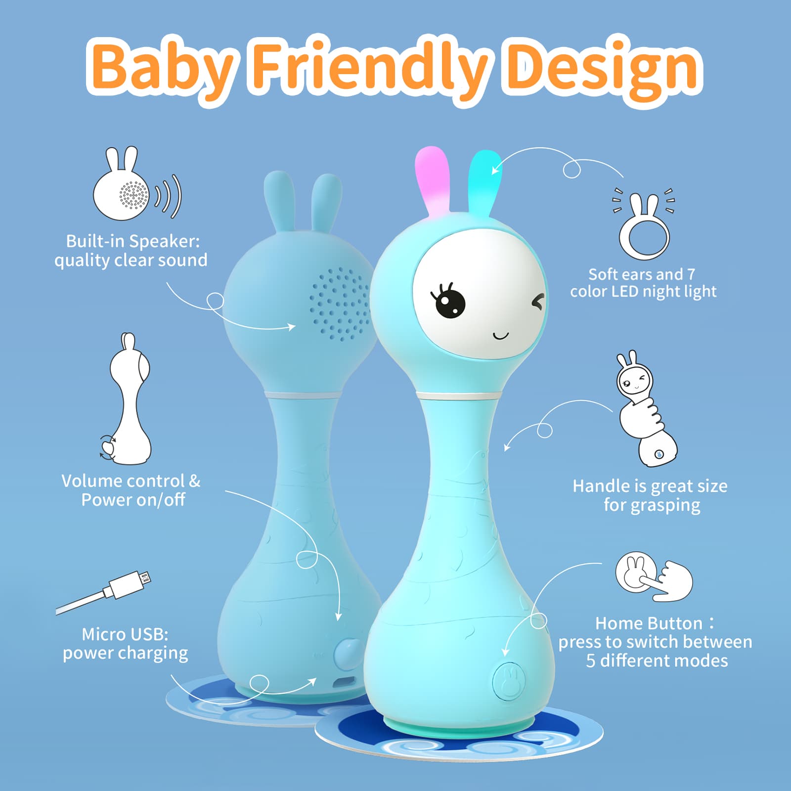 alilo Smarty Bunny Baby Rattle Musical Light Up Toys