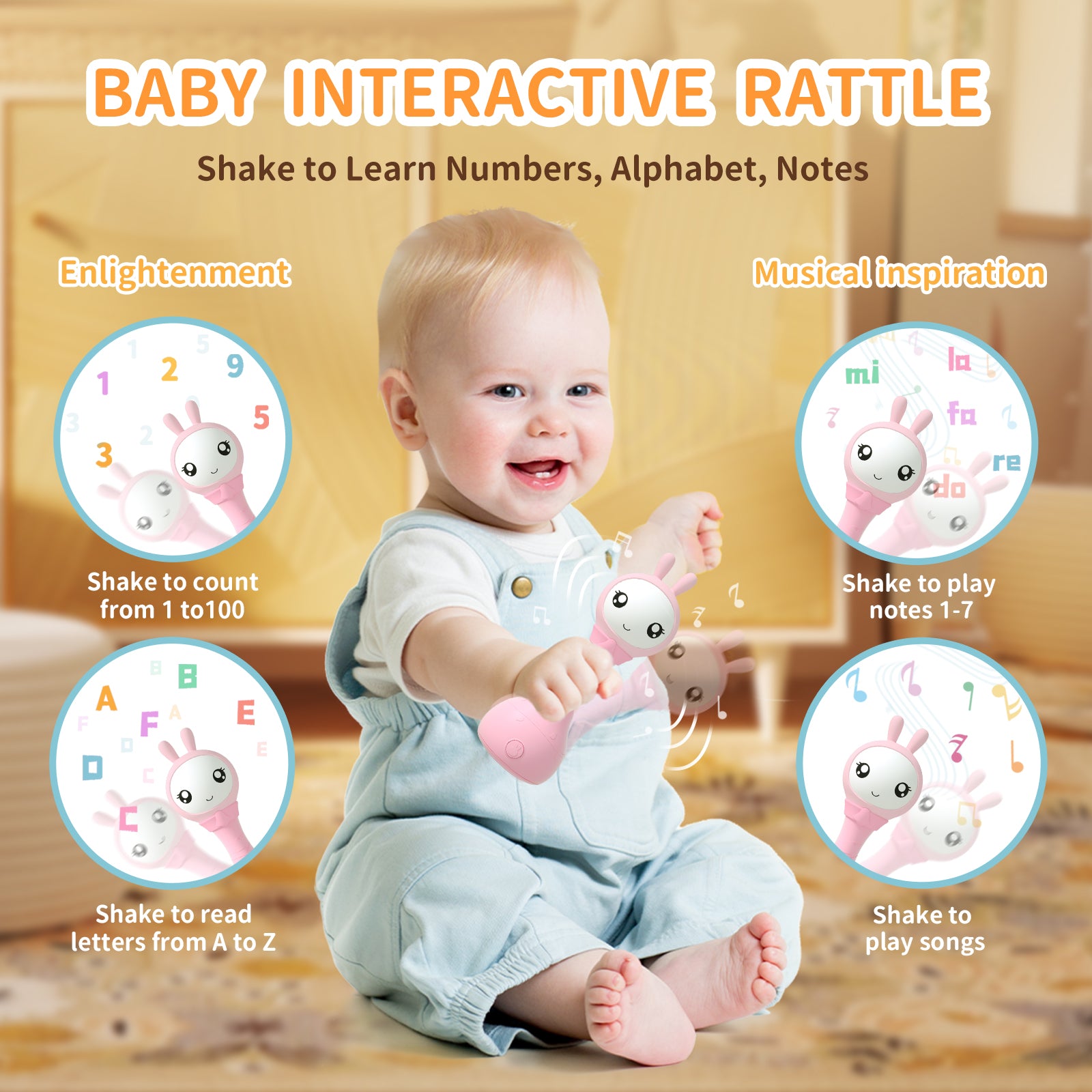 alilo Yoyo Talking Bunny Baby Singing Musical Rattle, Mimicking Toys Repeats What You Say, Preloaded 90+ Audio Content, ABC/Number/Notes Learning Toys for Toddlers Infant Newborn Boy Girl Gifts