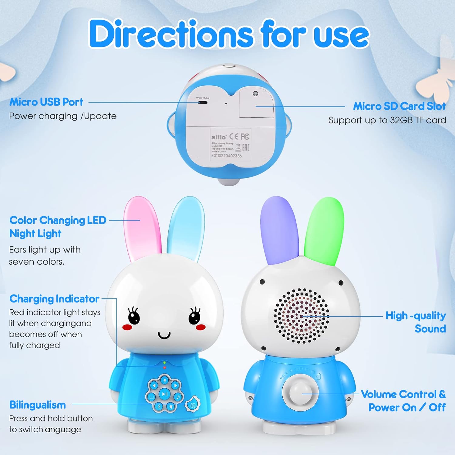 alilo Honey Bunny G6+ Bilingual Story & Music Player with Glowing Ears